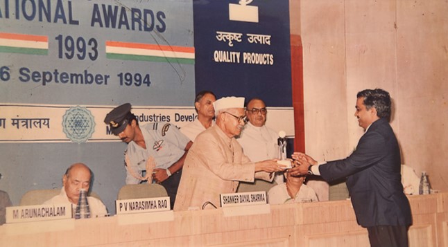 National Award for “Outstanding Entrepreneur” from the President of India in the year 1993